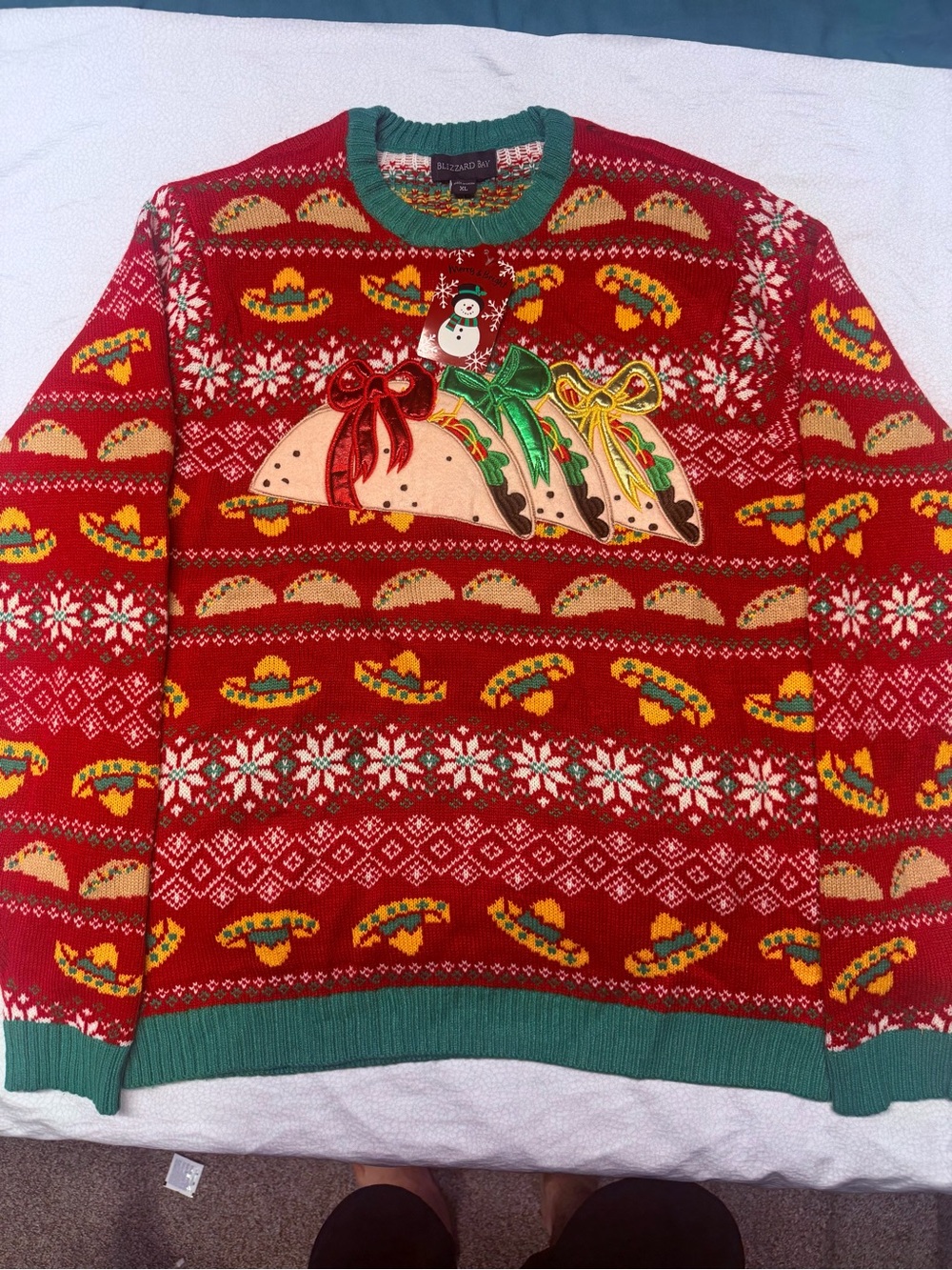 Blizzard Bay Men's Red Holiday Christmas Taco Ugly Sweater Sz XL